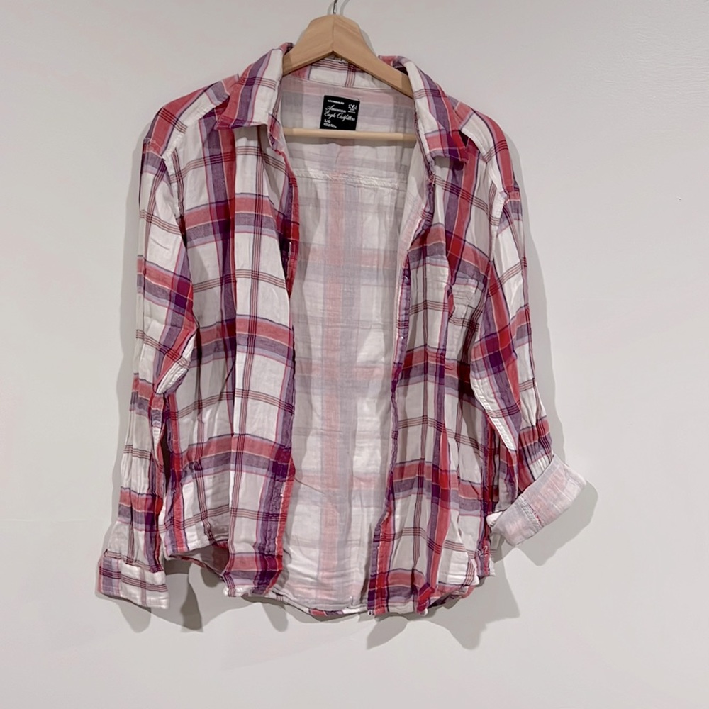 American Eagle boyfriend fit cotton flannel plaid shirt